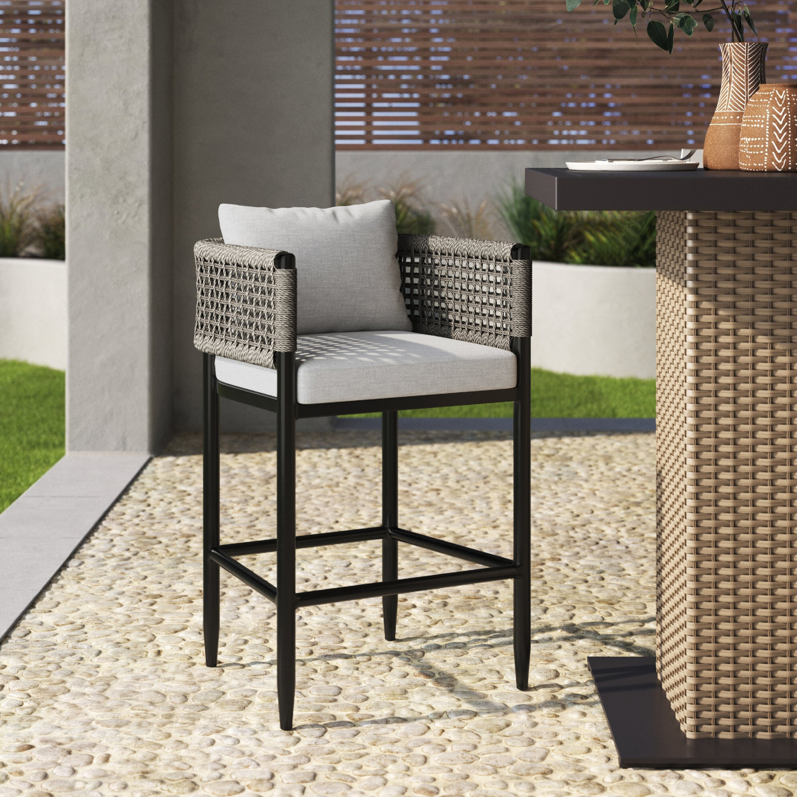 Scotia Aluminum Outdoor Bar Stool with Cushion, Bar Stool (30" Seat Height)