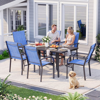 Ensemble de 6 chaises de patio d'une capacité de 330 lb, d'une largeur de 17,83 po, avec chaises en aluminium textilène à séchage rapide et structure en métal, idéale pour la pelouse, le balcon, le porche, le jardin et la cour, bleu