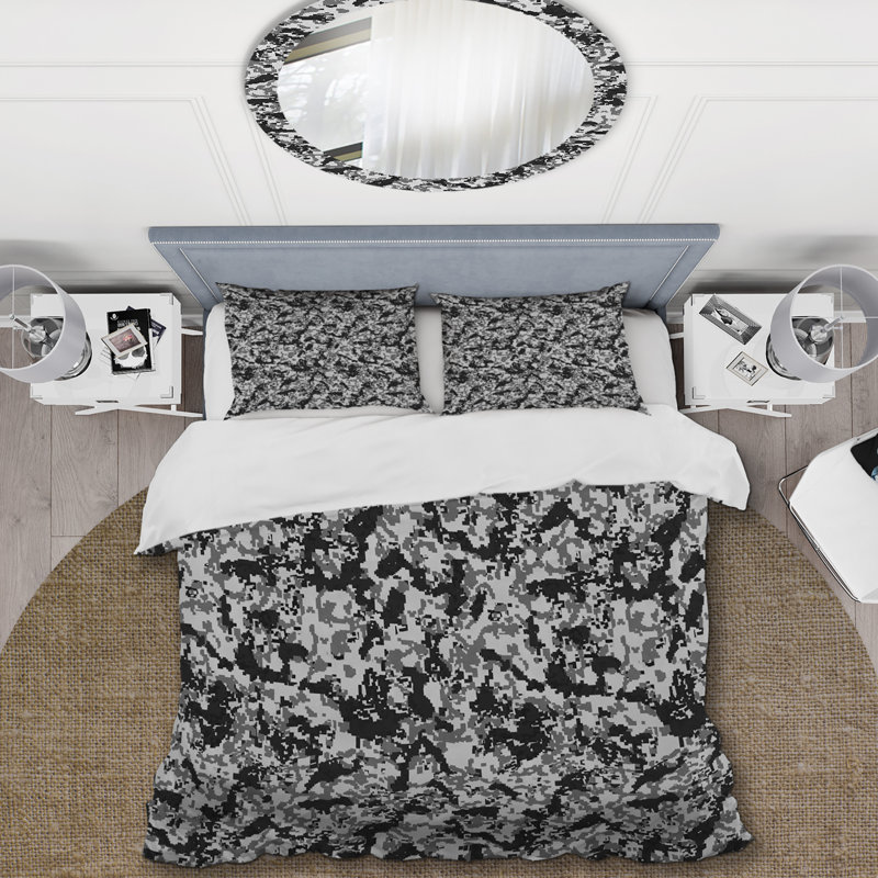 Ensemble de housse de couette en microfibre blanc / noir 3 pièces, Housse de couette pour très grand lit et 2 très