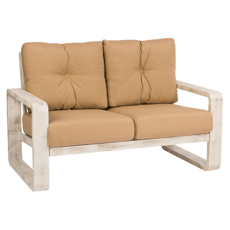 Vale 58.5'' Wide Aluminum Loveseat with Cushions, Denver Scarlett Sunbrella®, Weathered White