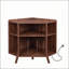 Meuble de coin à 3 niveaux pour platine vinyle, de style moderne du milieu du siècle, en bois, avec station de recharge et ports USB.