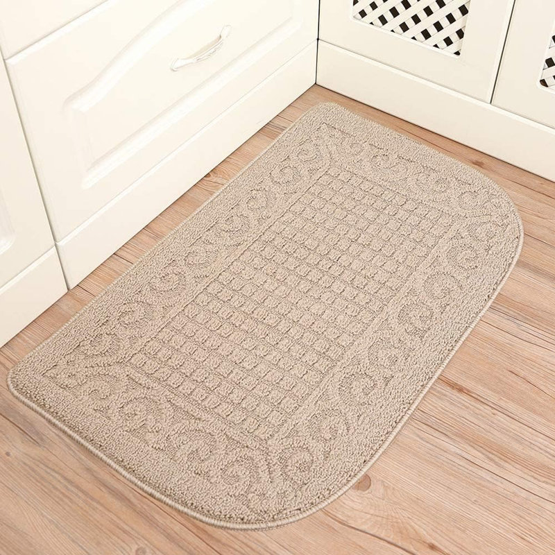 Tapis de cuisine anti-fatigue - beige - demi-rond, 100% polypropylène, rembourré, antidérapant, lavable à la machine