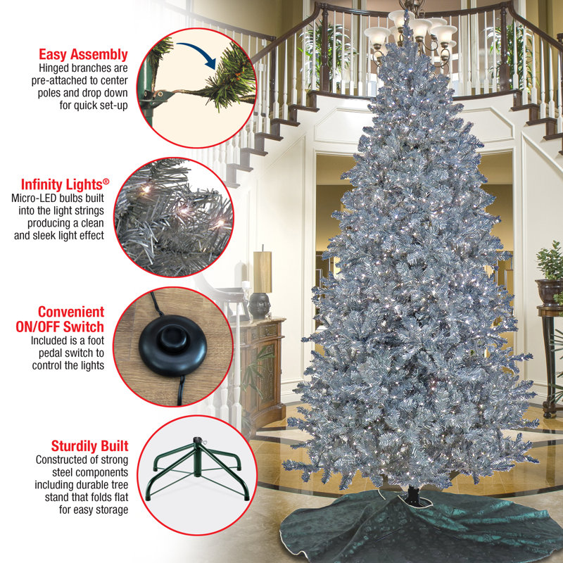Silver Fir Christmas Tree with LED Lights, 9 Ft