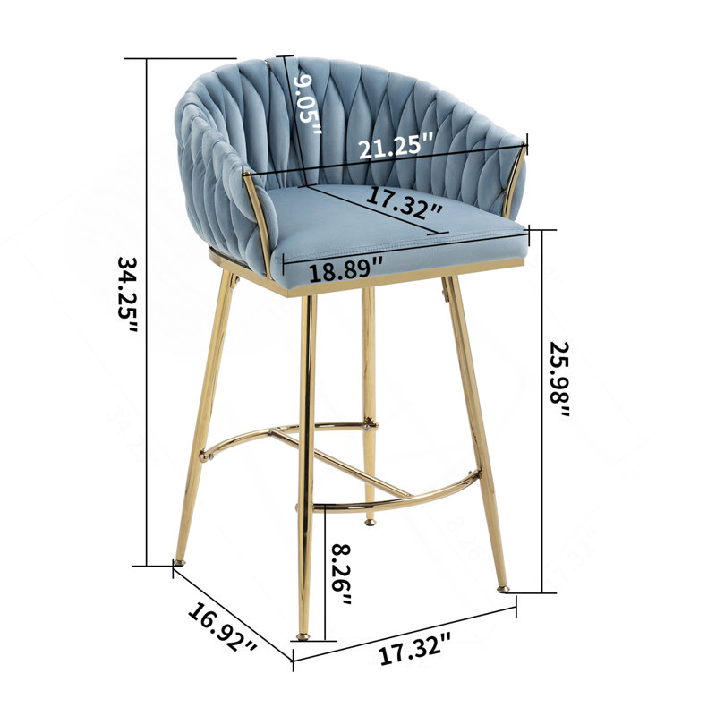 Ensemble de 2 tabourets de bar 26 po à hauteur de comptoir avec dossier ondulé à la main, base chromée dorée et repose-pieds 26 po