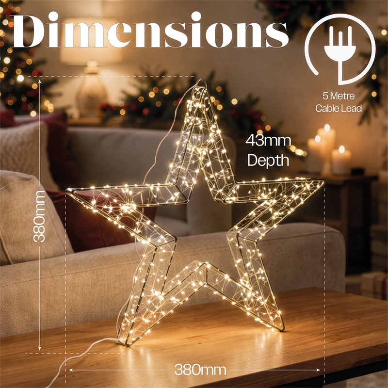 White Metal Star with 480 Warm White Micro LED Indoor Decoration