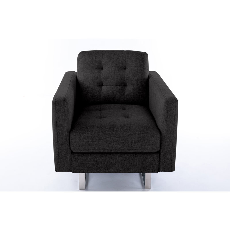 Tufted Linen Armchair, Dark Gray