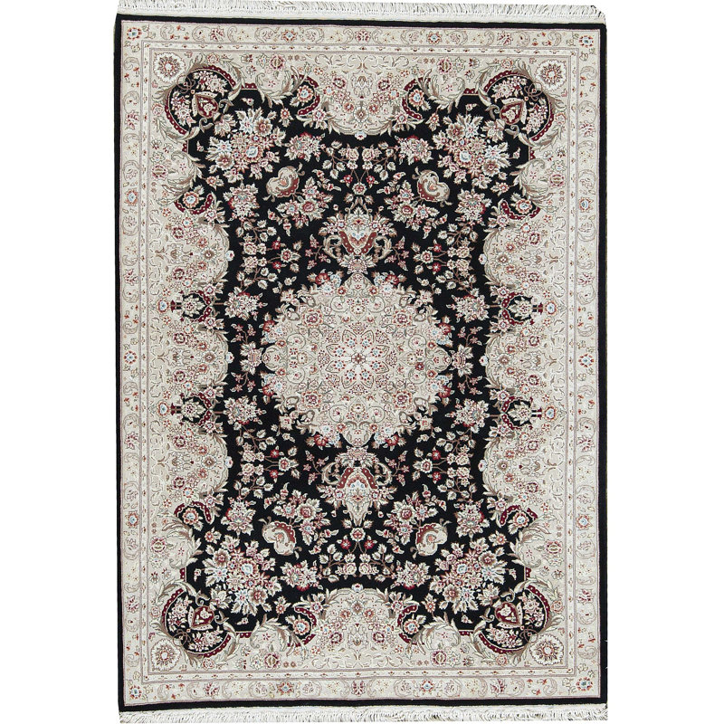 Hand-Knotted High-Quality Black and Taupe Area Rug
