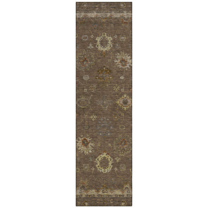 Machine Washable Indoor/Outdoor Xhevrie Chocolate Rug, Runner 2'3" x 7'6"