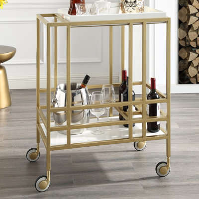 Ron Bar Cart Serving Tray with Caster Frame