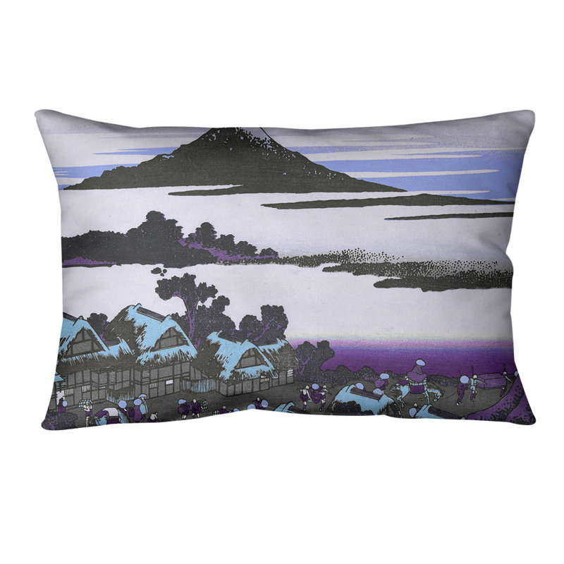 Coussin Katsushika Hokusai Dawn à Isawa dans la province de Kai, Bleu / Mauve, Faux lin
