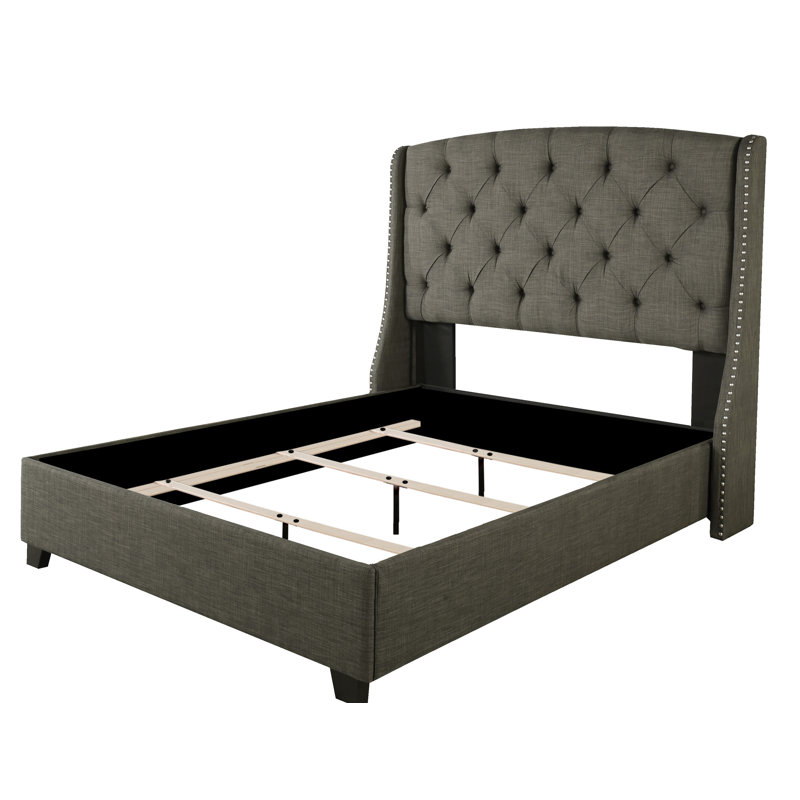Lit tapissier standard capitonné Brigg, Grand, Gris