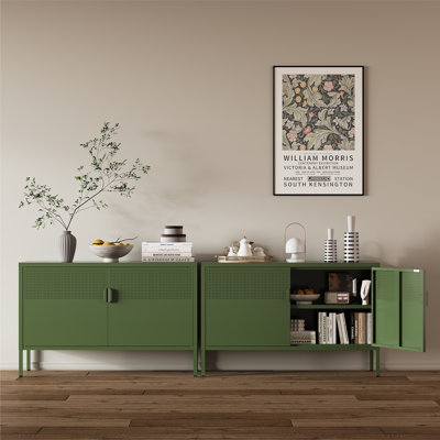  25 Inch Metal Side Cabinet, Double Door TV Stand, Storage Cabinet with Adjustable Shelves