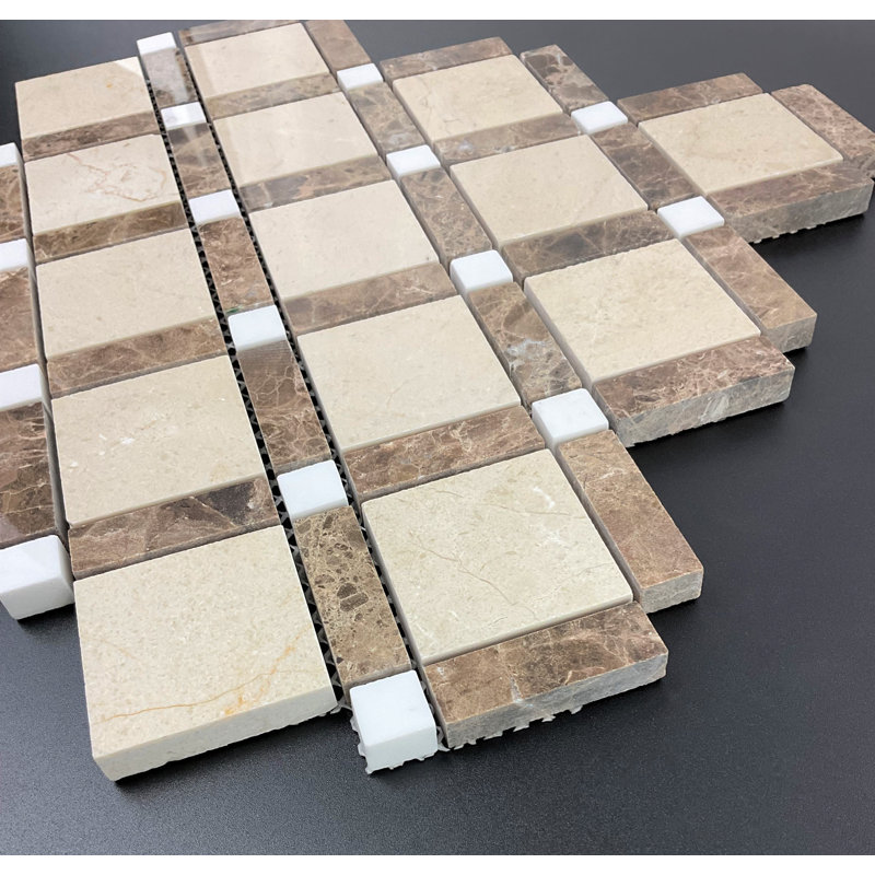 Marble Pinwheel Mosaic Wall & Floor Tile, Cream Marfil/Dark Emperador/Jazz White
