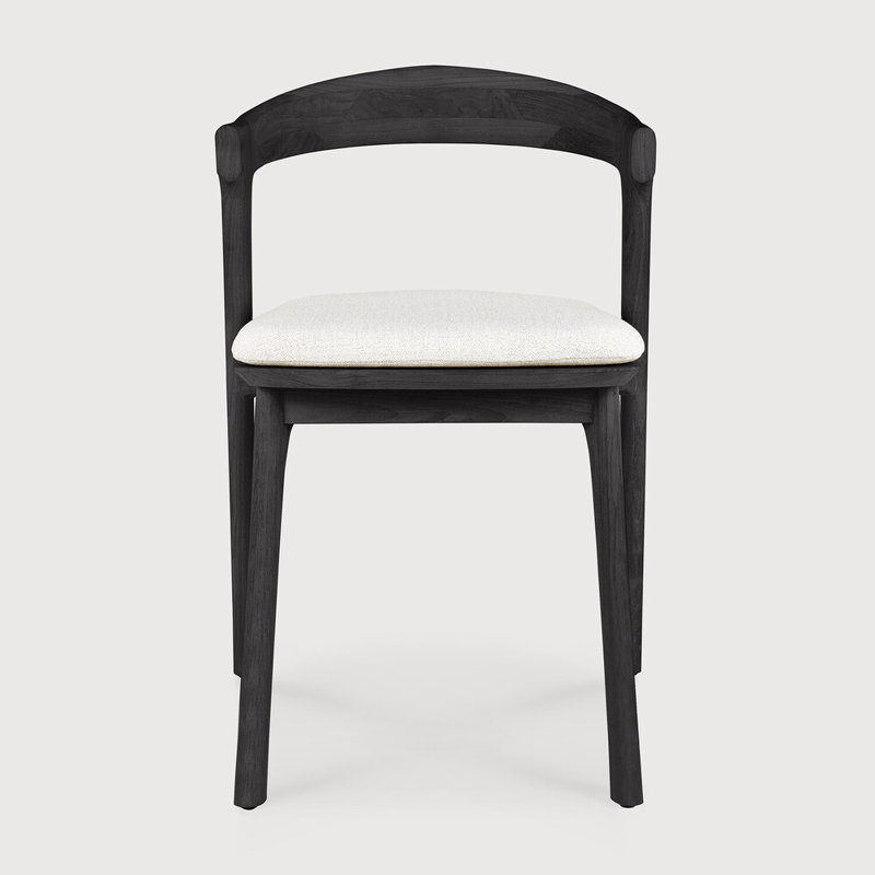 Bok Outdoor Teak Dining Side Chair, Teak Black Frame/Off White Cishion