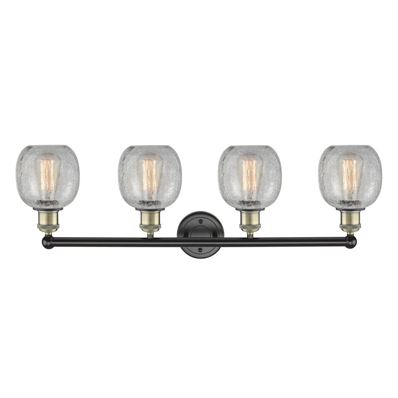Éclairage pour meuble-lavabo 4 lumières Carlucci, Transparent craquelé, Laiton antique noir