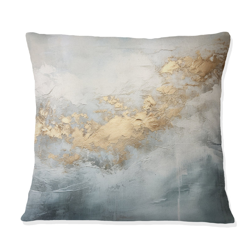 Beige Blue Gold Ocean Storm V - Abstract Shapes Printed Throw Pillow