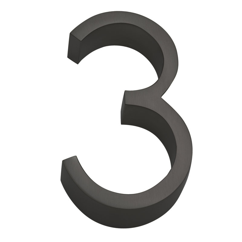 5" Floating Mount House Number, 3, Satin Stainless Steel