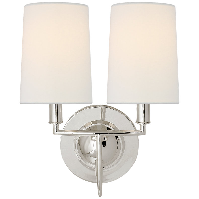 Thomas O'Brien Elkins Double Sconce, Bronze/Antique Brass, Fabric, Cream/Black