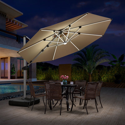 3.4m Lighted Cantilever Parasol With Base