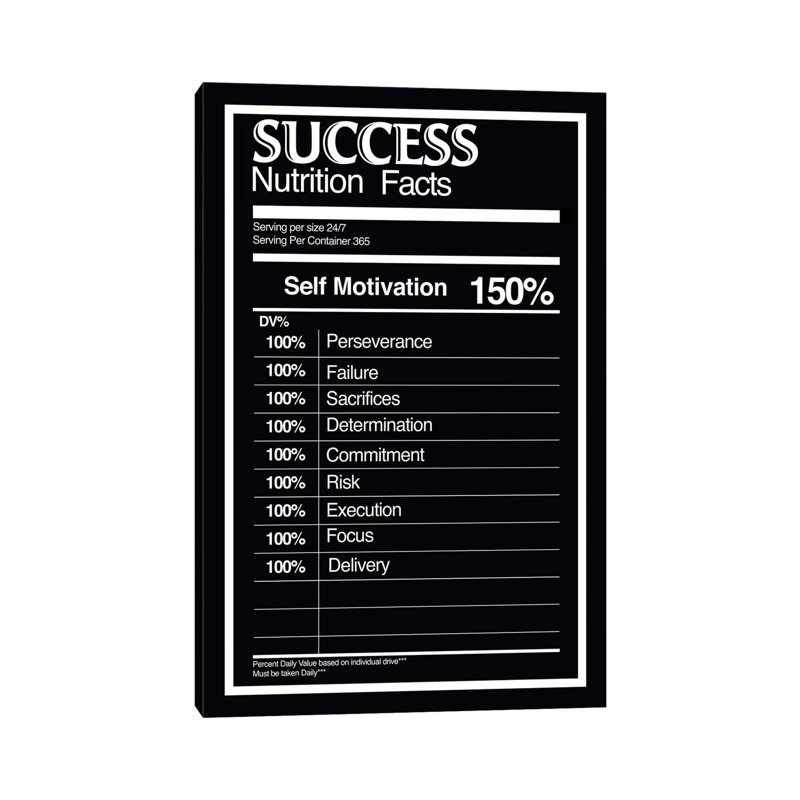 Nutrition Facts Success - BW - Print on Canvas, 45.72cm H x 30.48cm W x 1.91cm D, Wrapped Canvas