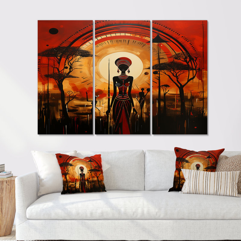 «African Silhouettes African Vision», ensemble d'art mural africain, Toile tendue, H 32 po x l 48 po x P 1 po