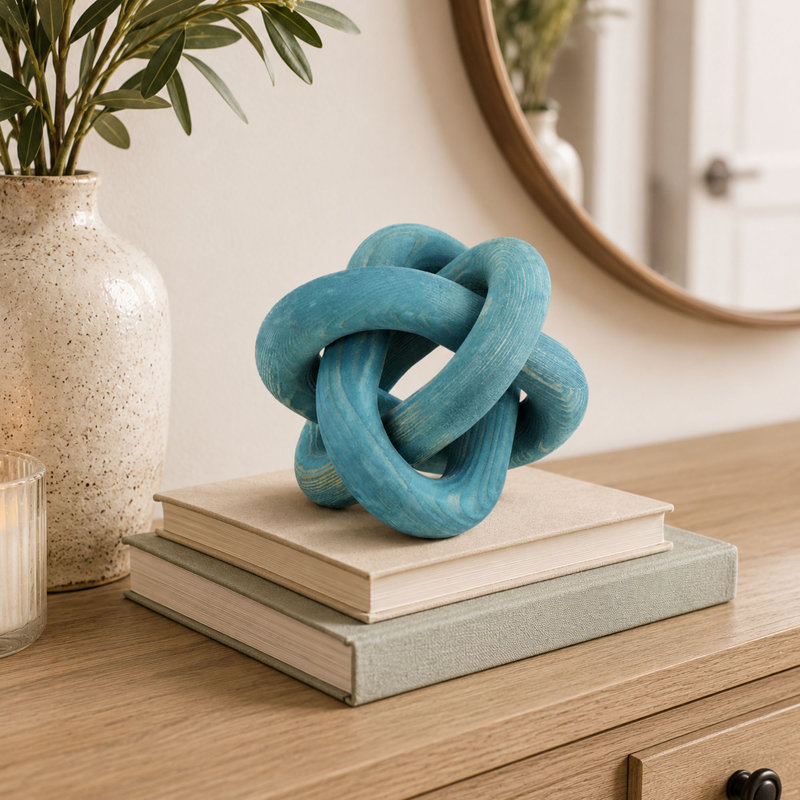 Chaîne en bois naturel à 3 maillons décoratifs, décor de table rustique, bleu, Blue