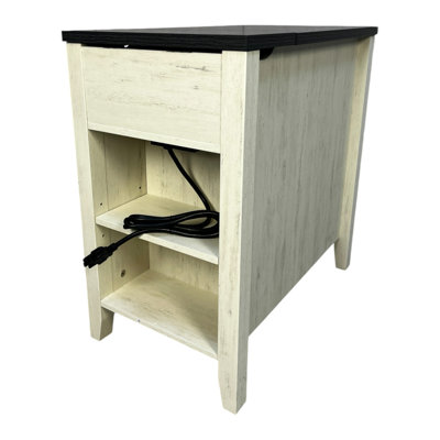 Farmhouse End Table Bedside Table with Charging Station,Night Stand with Barn Door and Drawer, Storage for Bedroom Living Room ,Bedside Table,  