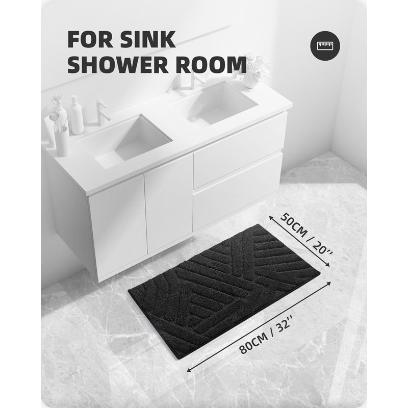 Ibnou Non-Slip Bath Rug, 32" L x 20" W, Black