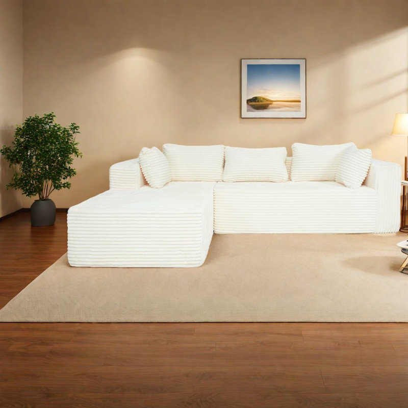 Compression Sectionals 100 Inch Corduroy Modern L Shaped Sofa For Home