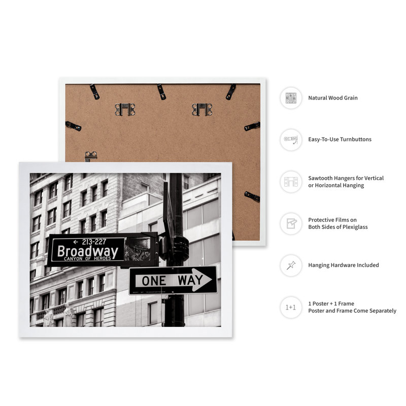 Plaque de rue Broadway, Poster, 12"H x 16"W, White Framed