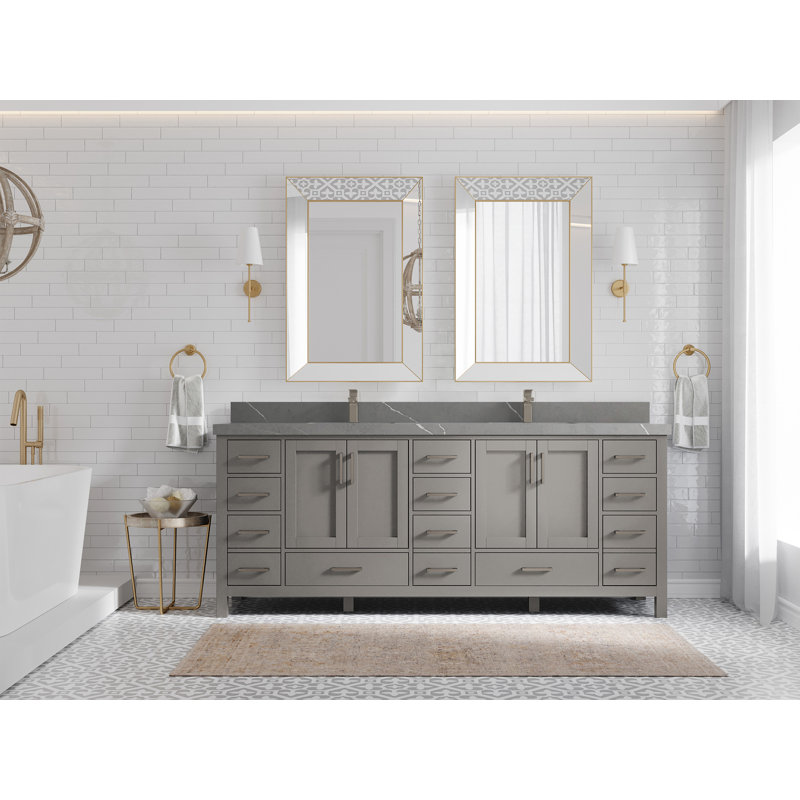Malibu 84'' Elephant Skin Gray Double Sink Bathroom Vanity with Quartz Top