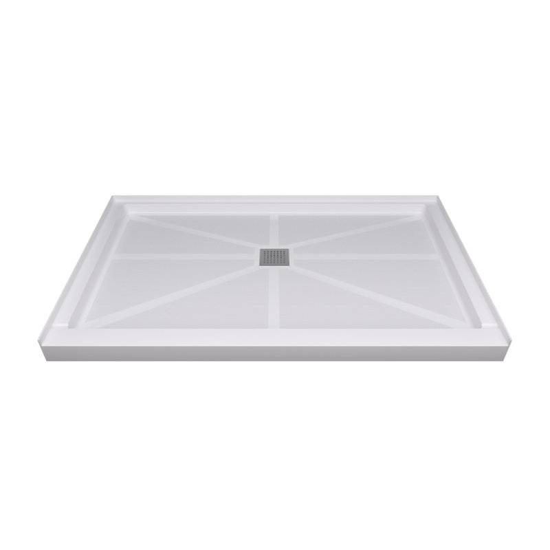 60 po. 36 po. Base de douche en pierre de verre au fini blanc pur