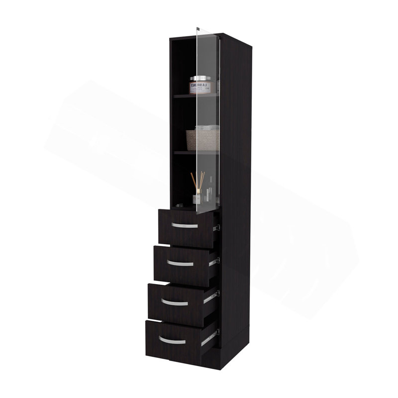 Armoire à linge à 4 tiroirs avec porte en verre Wengue