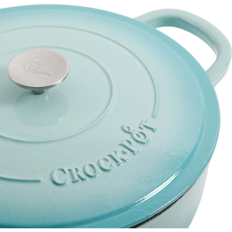 Plat à braiser en fonte émaillé avec couvercle Crock-Pot Artisan 5 pte, rond, Bleu turquoise