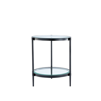 Table basse en verre trempé cristal et métal noir mat, structure en acier robuste de 2,8 mm, capacité de charge supérieure de 45 kg, étagère industrielle moderne de 15 kg, facile à gratter, 19,64 po