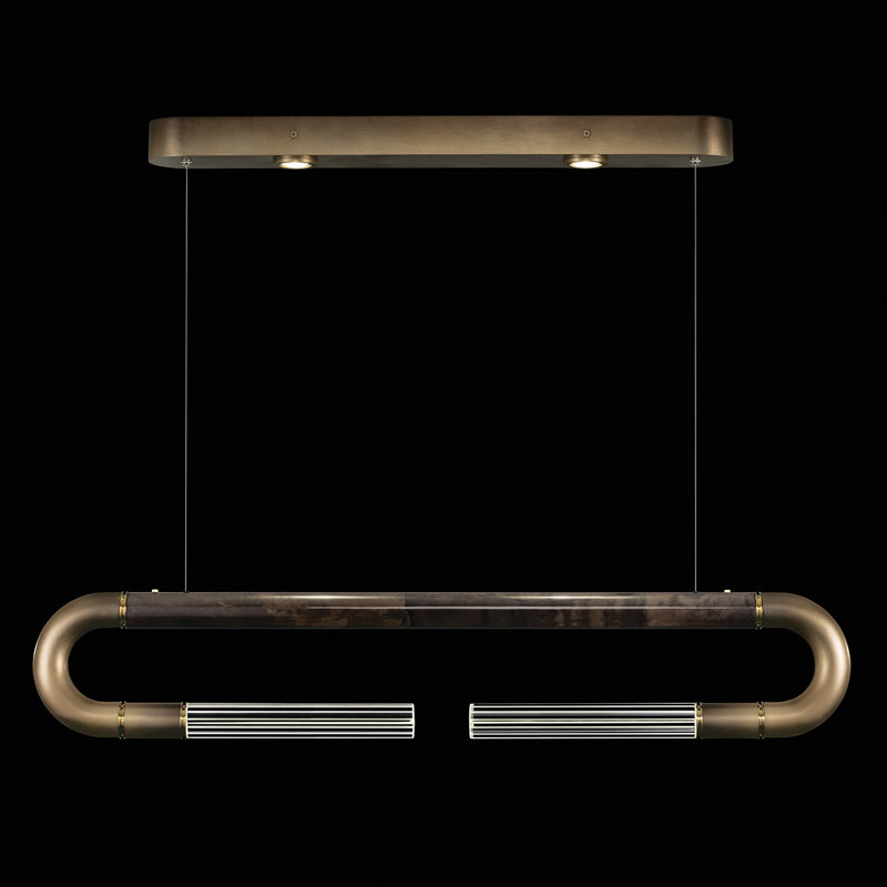 Luminaire suspendu linéaire avec peau Antonia, Ombre bronze / laiton / gris anthracite
