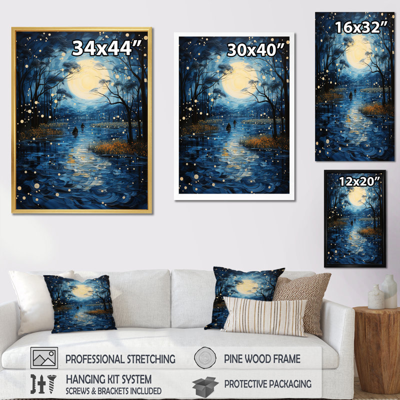 Blue River Reflections Of Serenity II - Décoration murale paysage et nature, Cadre simple noir, H 20 po x l 12 po x P 1 po