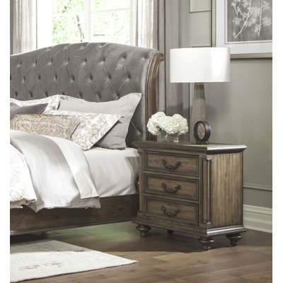 Traditional Vintage Style 1Pc Nightstand Of 3 Drawers Metal Hardware Weathered Pecan Finish Classic Bedroom Furniture