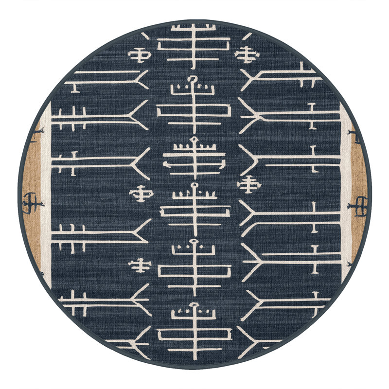 Washable Minimalist ships Nautical Area Rug, Round 7'