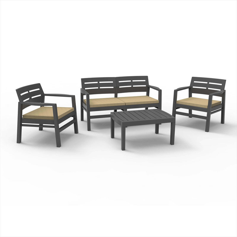 Outdoor Lounge Set Massa, Garden Set With 2 Armchairs, 1 Sofa And 1 Coffee Table, Anthracite, Beige