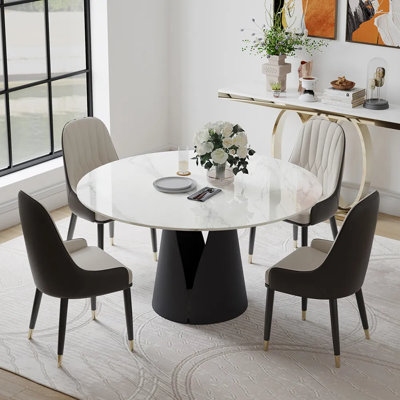 Suzzie Modern Sintered Stone Round Dining Table for 4-6 with Pedestal Base, Pre-Assembly