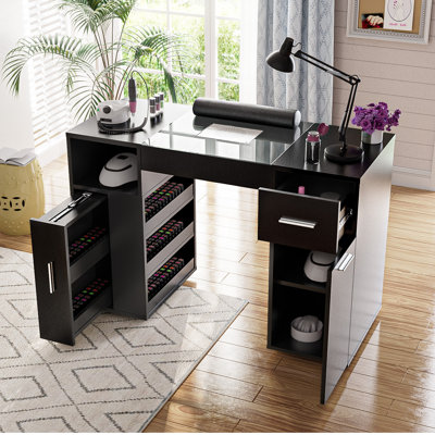 Manicure Table Nail Table Station with Electric Dust Collector 4 Dust Bags, Wrist Cushion