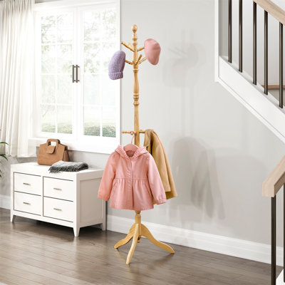 Natural Finish Classic Coat Rack Solid Wood