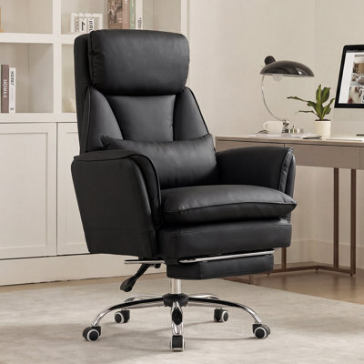Ergonomic Reclining Office Chair with 180° Flip-Up Arms & Independent Lumbar Support – Heavy Duty Executive Gaming Chair with Retractable Footrest