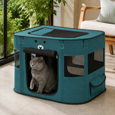 Foldable Cat Maternity Playpen with Mesh Windows, Top Access and Zippered Door