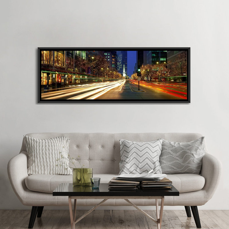 Panoramic Graphic Art on Canvas, 24" H x 72" W x 1.5" D, Black Framed