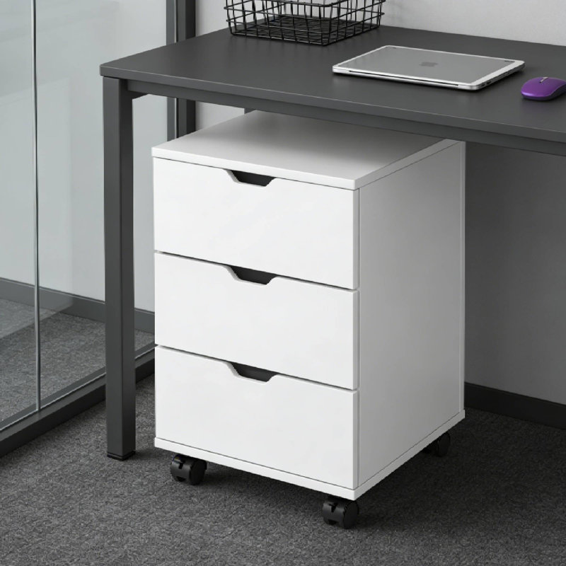 Mobile 3-Drawer Wood Filing Cabinet With Casters, Under Desk Storage For Home Office Studio Entryway