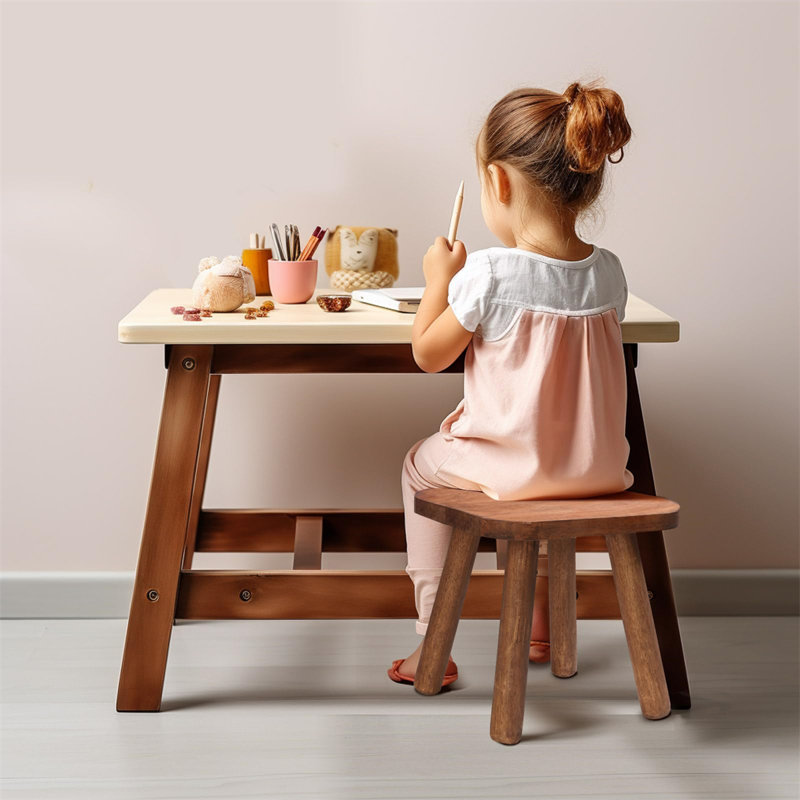 Classic 9.3-Inch Brown Wooden Stool with Detachable Legs