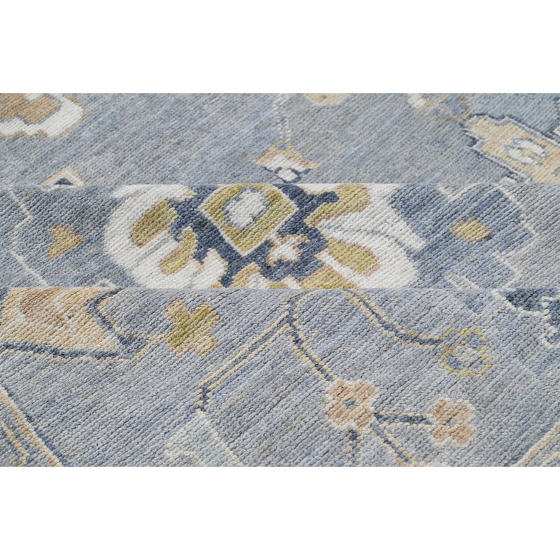 Hand Knotted Wool Area Rug in Silver