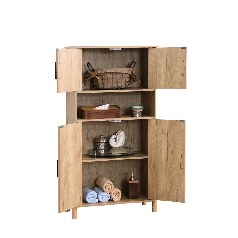Armoire de rangement Corbisez avec portes en rotin tissé et tablettes réglables